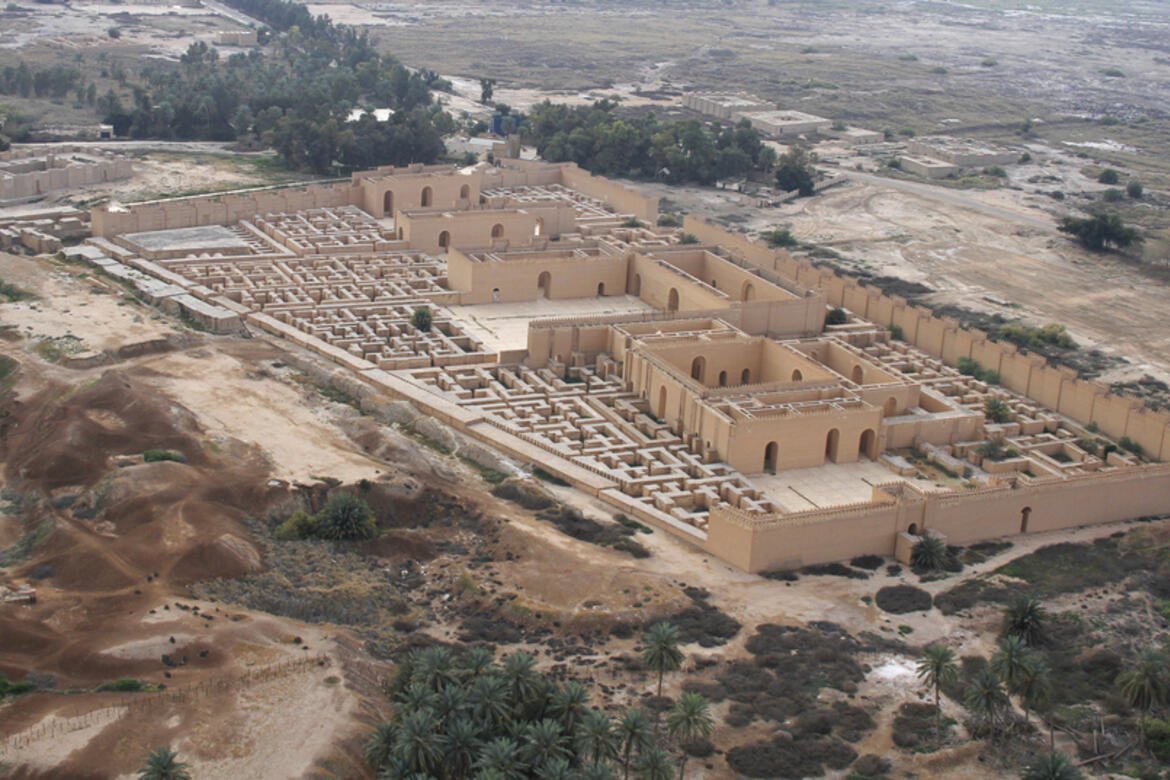 The reconstructed South Palace in the ancient city of Babylon as seen from above.